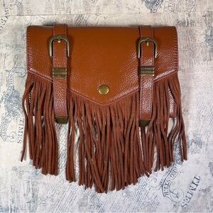 BVNDI brown leather fringe festival belt bag
